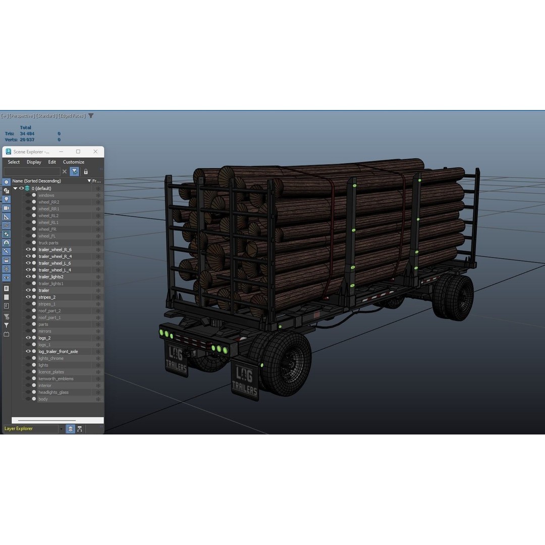 Kenworth W900A Logging Truck 3D Model – Low Poly Game Ready, FBX - View 43