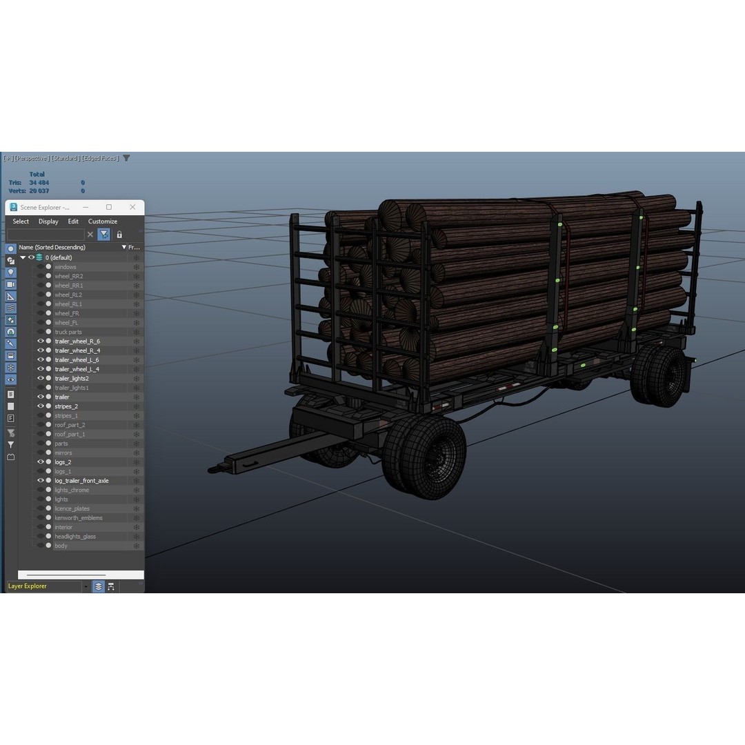 Kenworth W900A Logging Truck 3D Model – Low Poly Game Ready, FBX - View 44