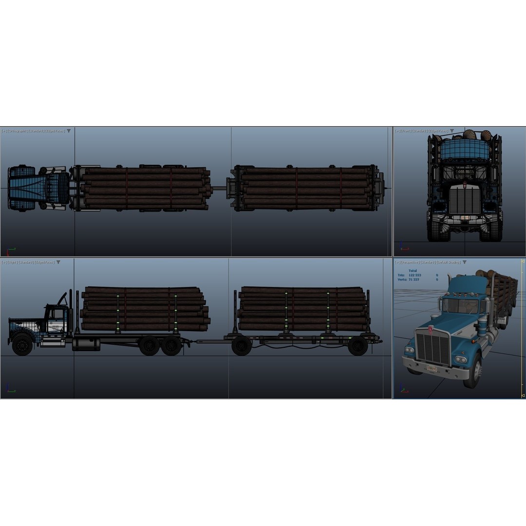 Kenworth W900A Logging Truck 3D Model – Low Poly Game Ready, FBX - View 45