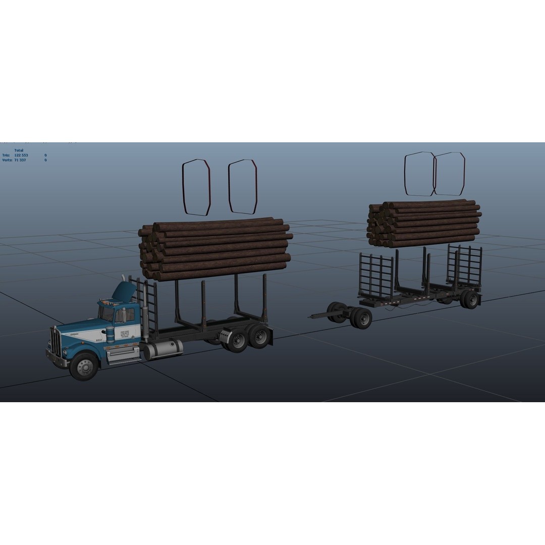 Kenworth W900A Logging Truck 3D Model – Low Poly Game Ready, FBX - View 46