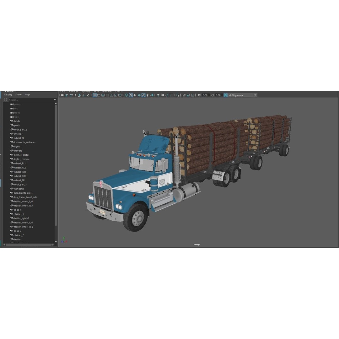 Kenworth W900A Logging Truck 3D Model – Low Poly Game Ready, FBX - View 47