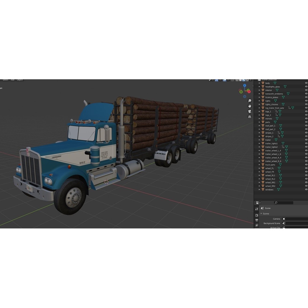 Kenworth W900A Logging Truck 3D Model – Low Poly Game Ready, FBX - View 48