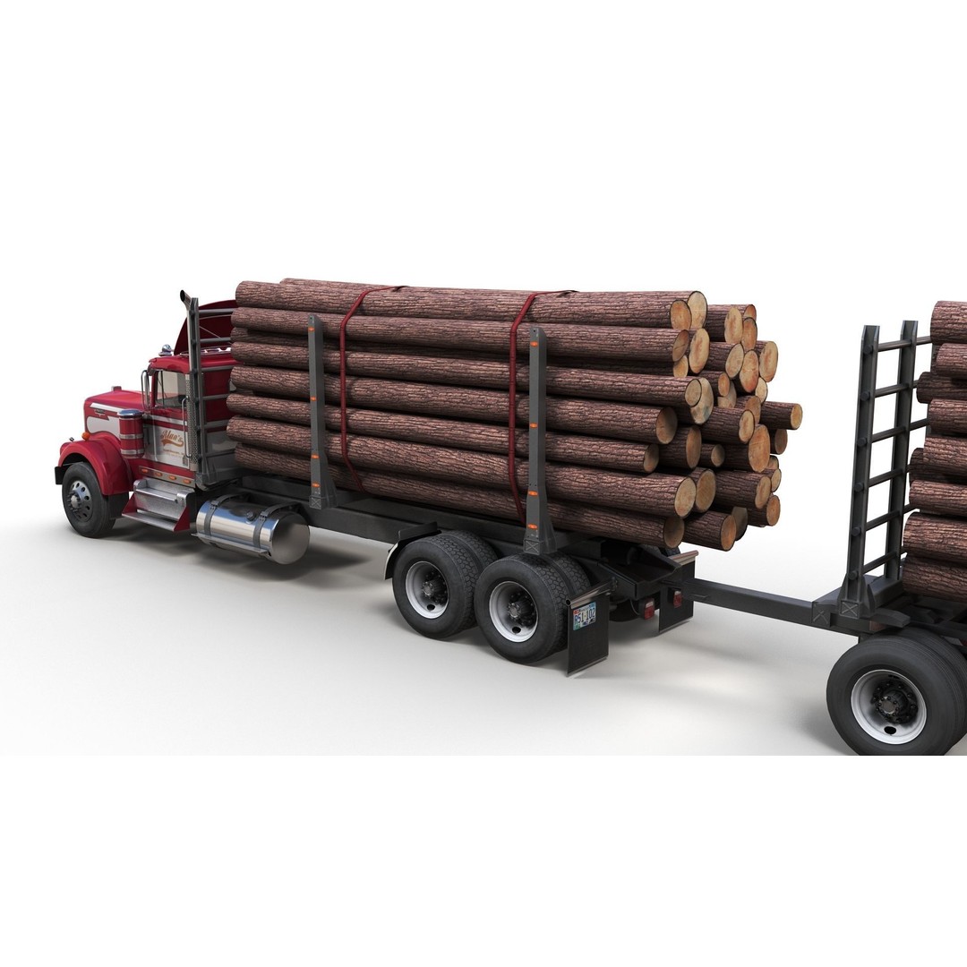 Kenworth W900A Logging Truck 3D Model – Low Poly Game Ready, FBX - View 6