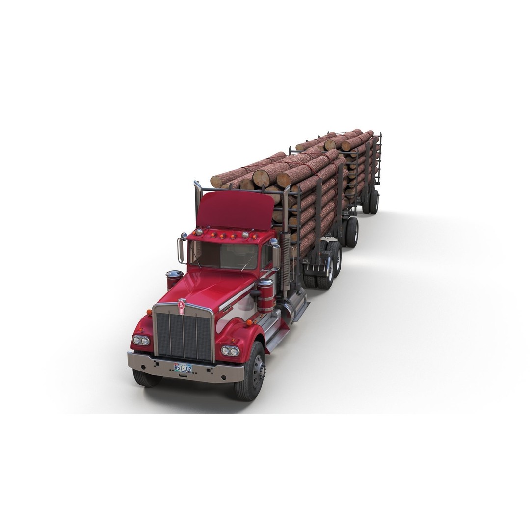 Kenworth W900A Logging Truck 3D Model – Low Poly Game Ready, FBX - View 9
