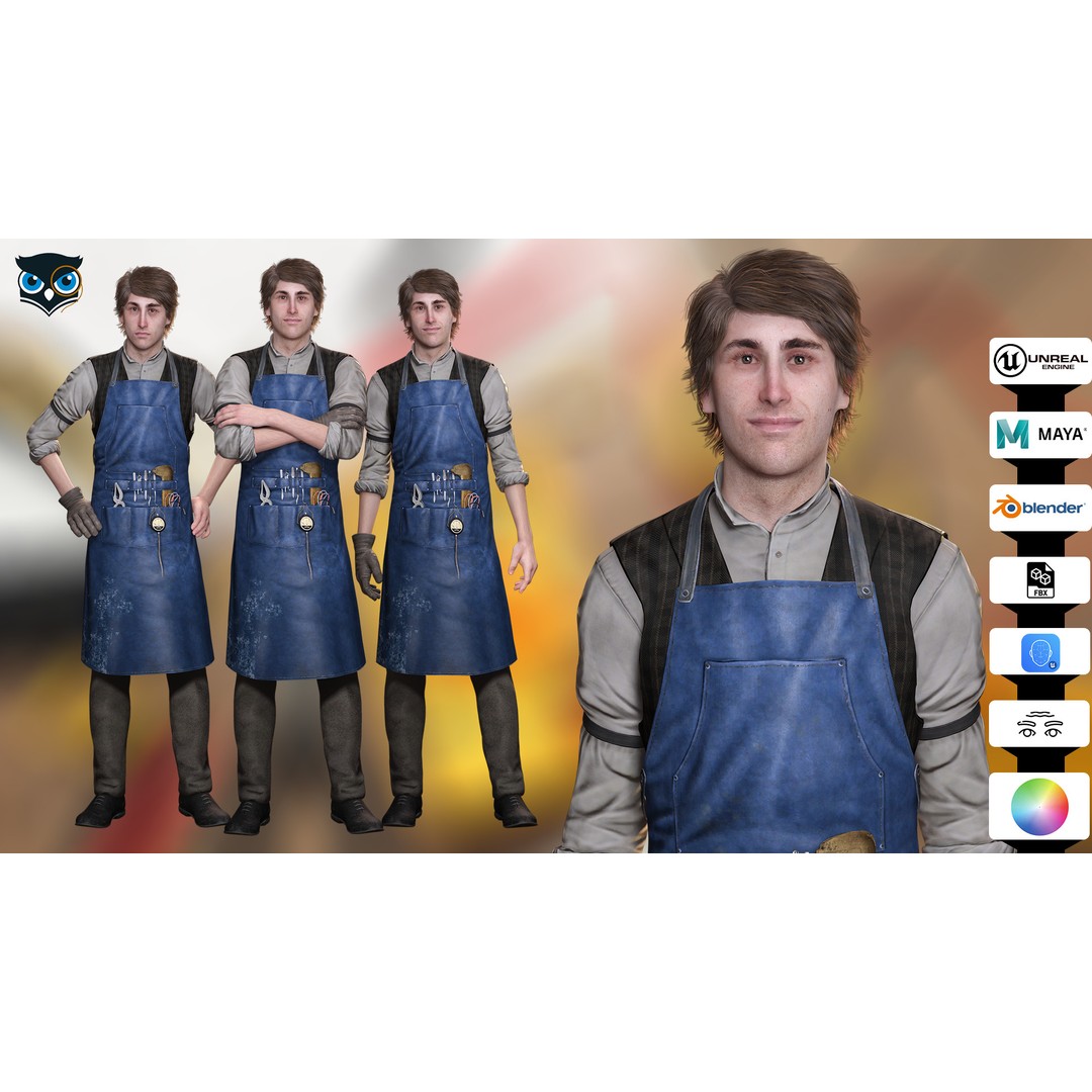 Industrial Electrical Technician 3D Model – Low Poly Rigged Character, FBX - View 3