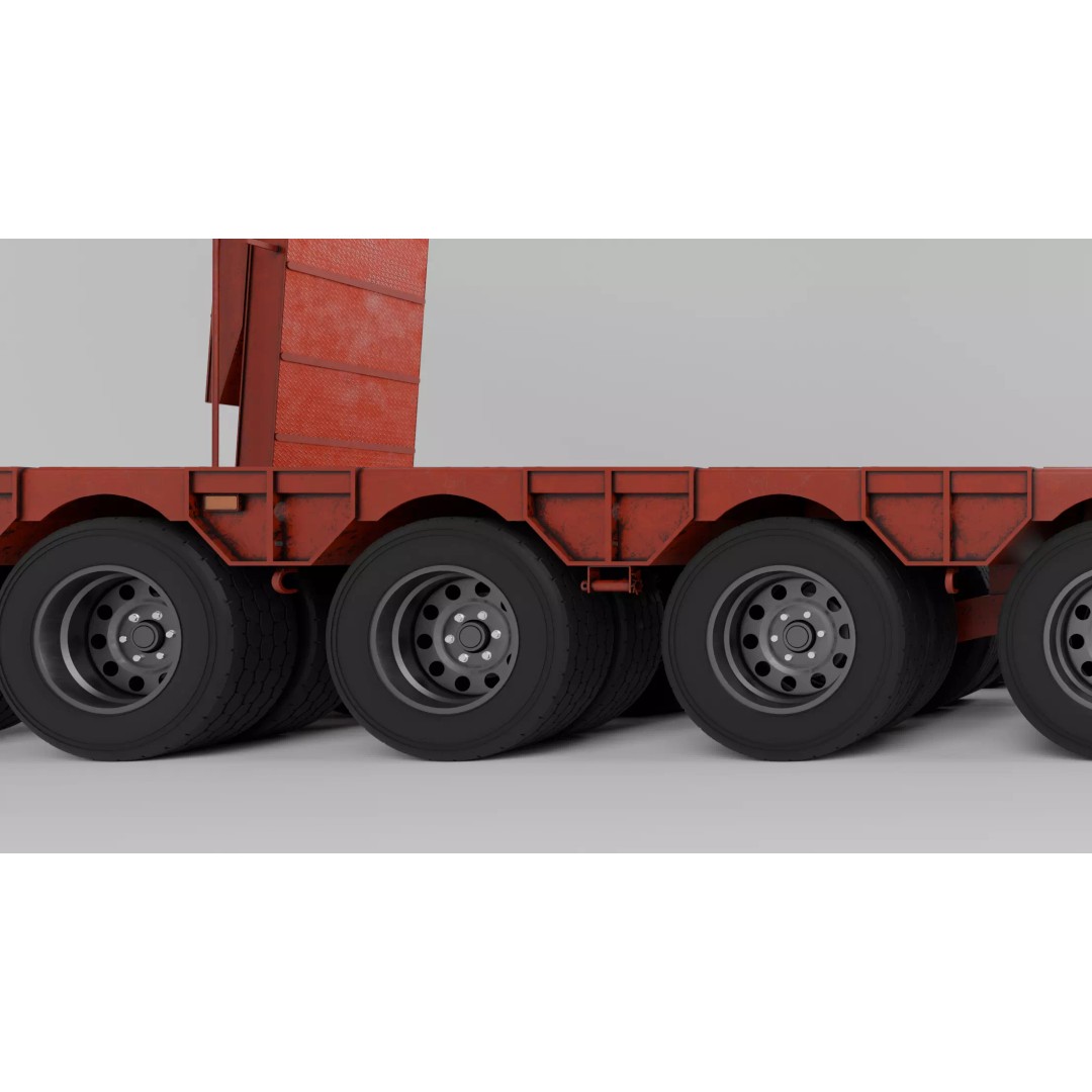 Lowboy Trailer 3D Model – Realistic Low-Poly Industrial Asset, FBX - View 12