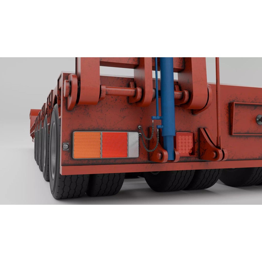 Lowboy Trailer 3D Model – Realistic Low-Poly Industrial Asset, FBX - View 14
