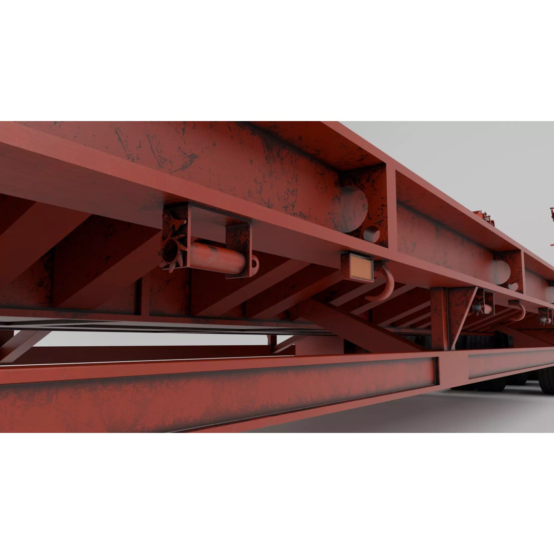 Lowboy Trailer 3D Model – Realistic Low-Poly Industrial Asset, FBX - View 15