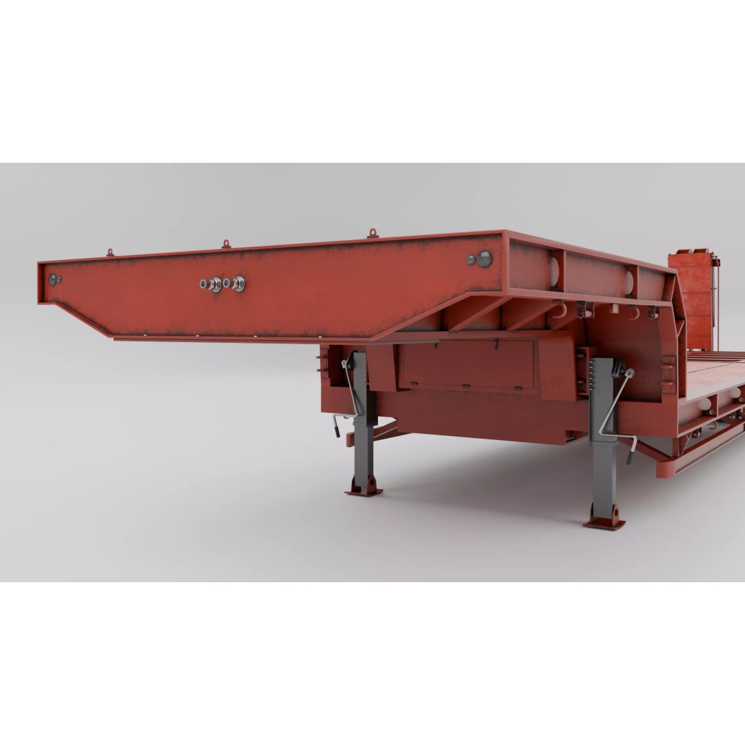 Lowboy Trailer 3D Model – Realistic Low-Poly Industrial Asset, FBX - View 2