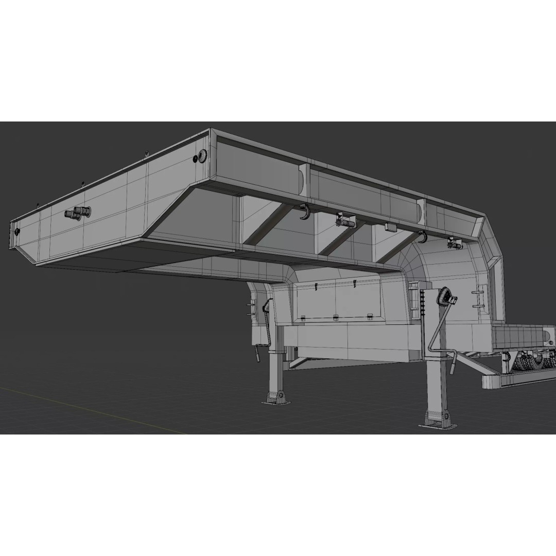 Lowboy Trailer 3D Model – Realistic Low-Poly Industrial Asset, FBX - View 20
