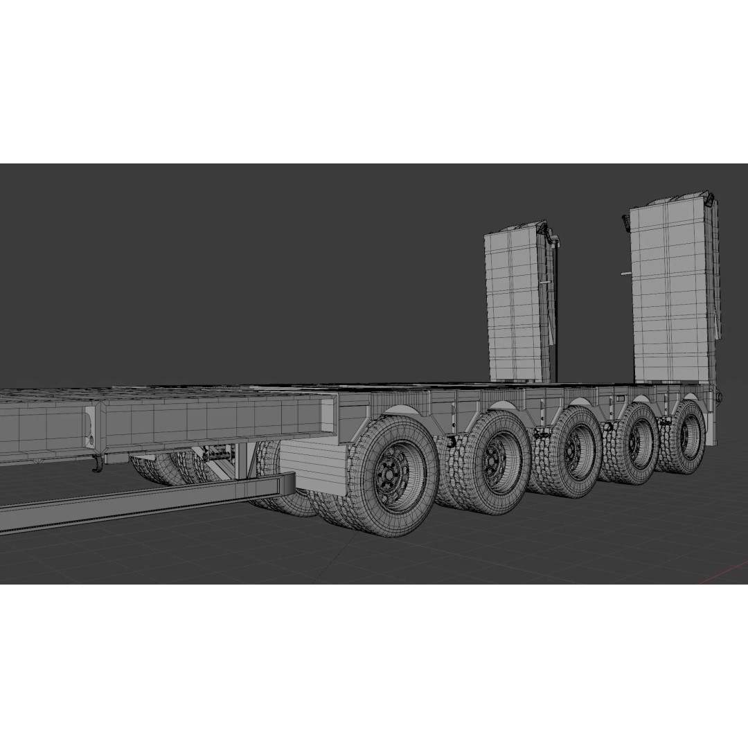 Lowboy Trailer 3D Model – Realistic Low-Poly Industrial Asset, FBX - View 21