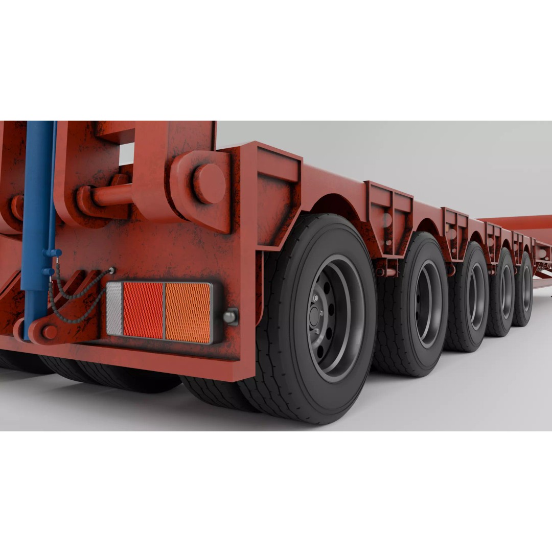 Lowboy Trailer 3D Model – Realistic Low-Poly Industrial Asset, FBX - View 3
