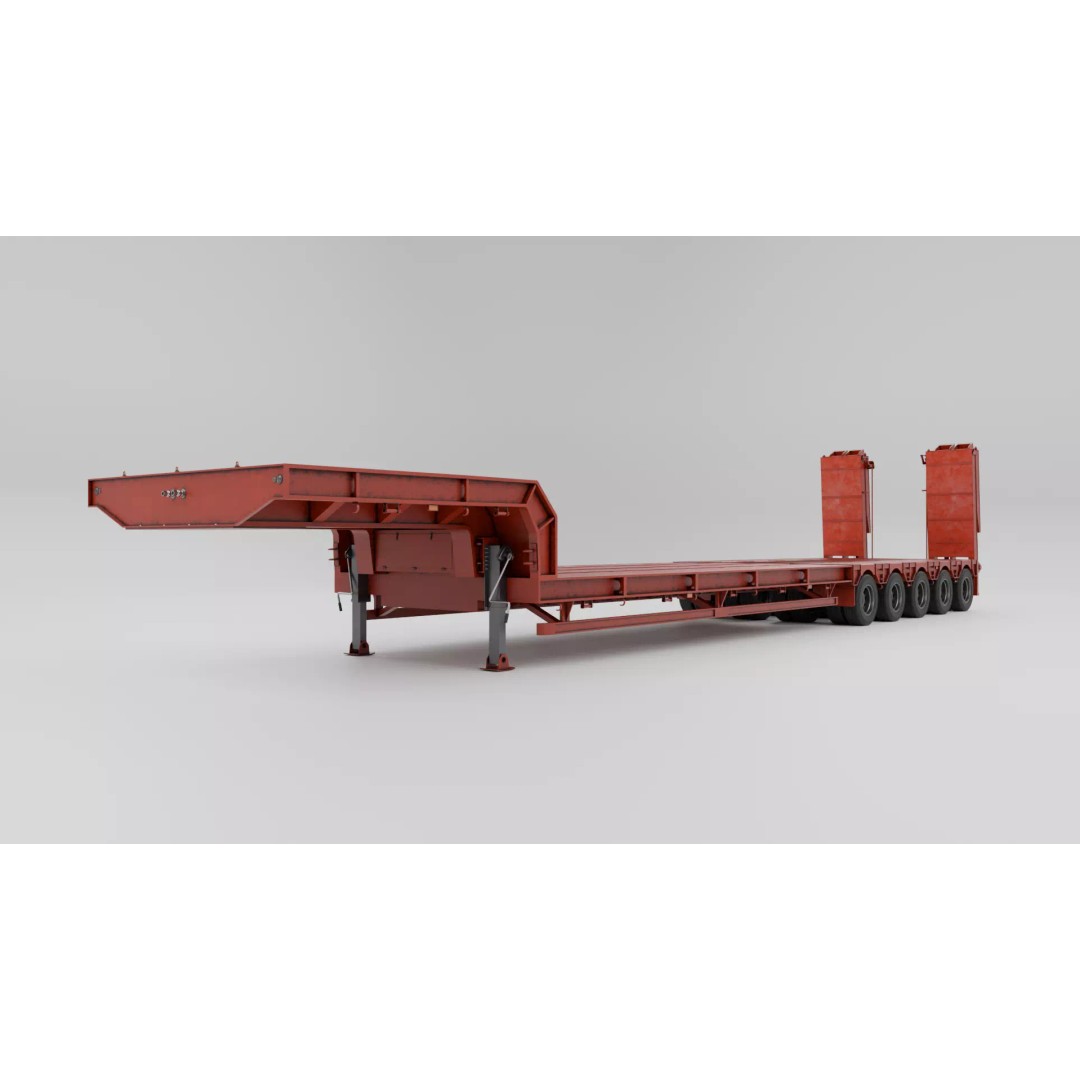 Lowboy Trailer 3D Model – Realistic Low-Poly Industrial Asset, FBX - View 4