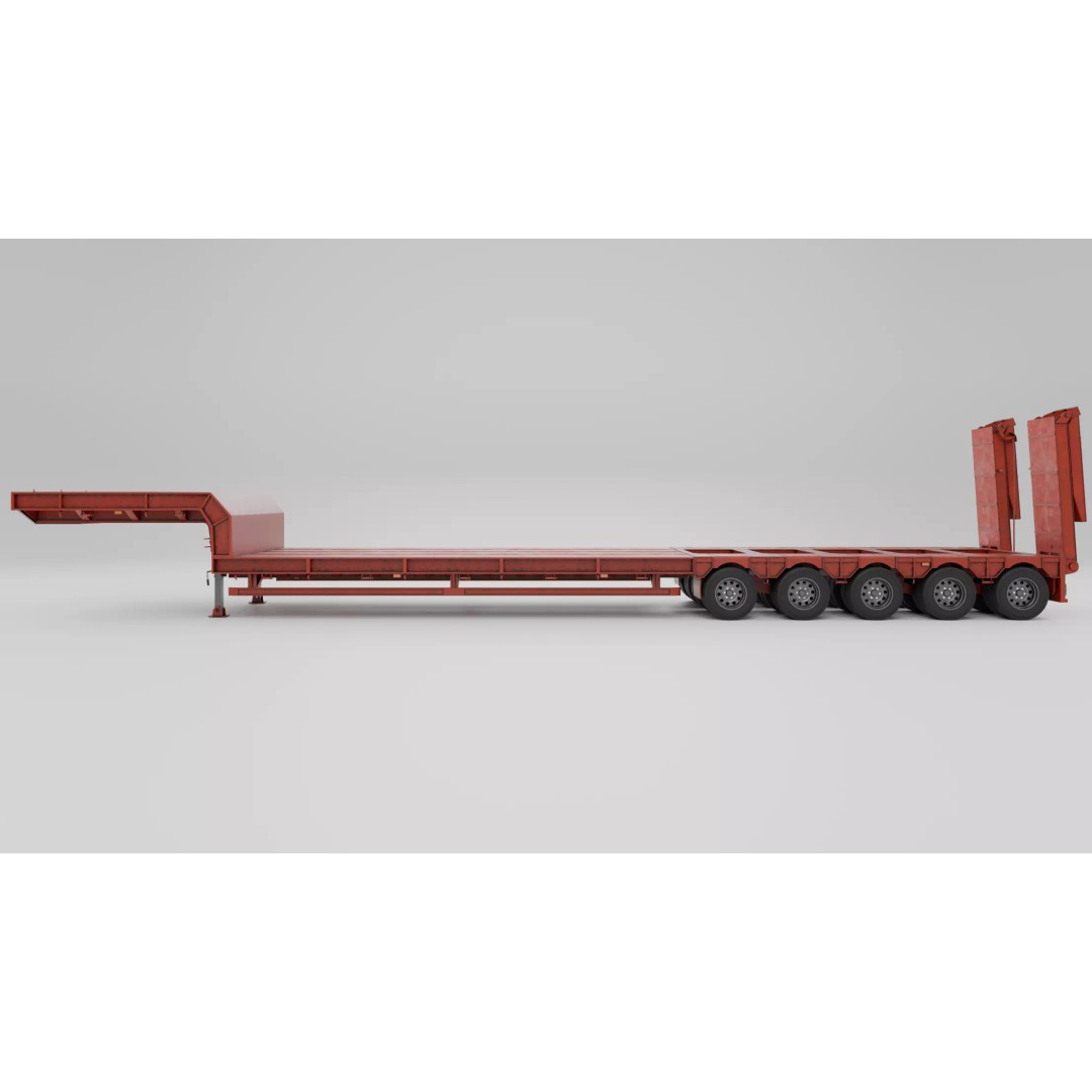 Lowboy Trailer 3D Model – Realistic Low-Poly Industrial Asset, FBX - View 5