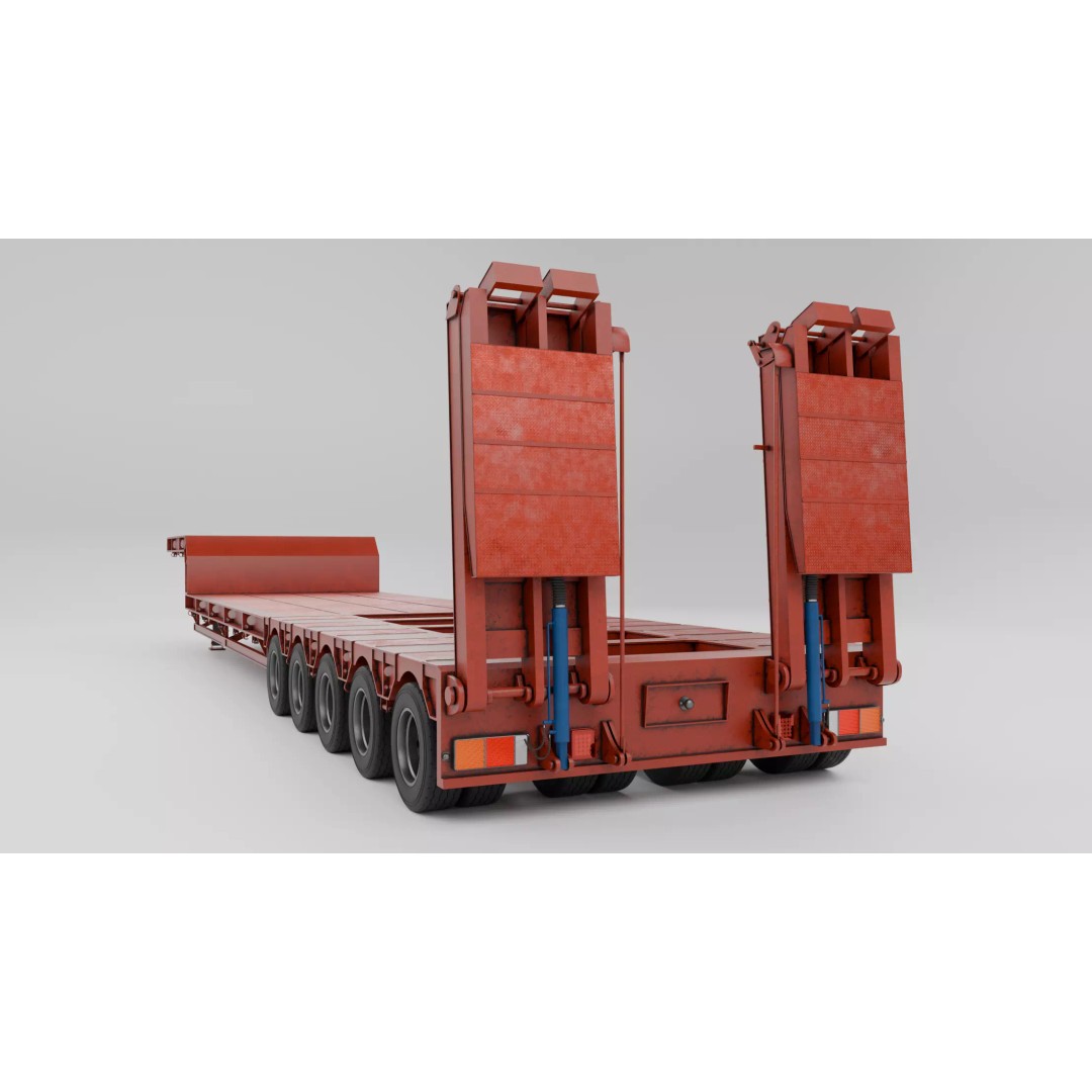 Lowboy Trailer 3D Model – Realistic Low-Poly Industrial Asset, FBX - View 6