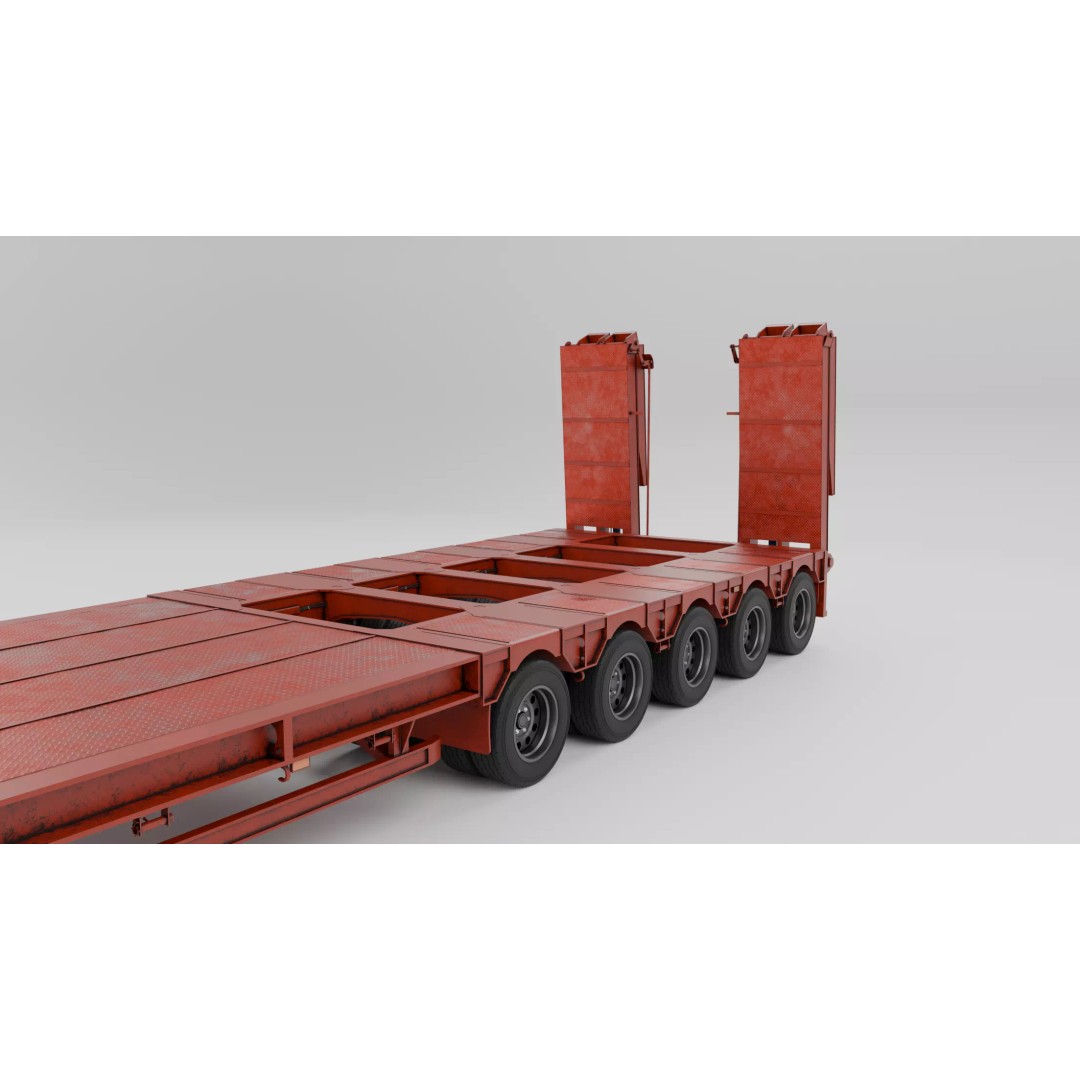Lowboy Trailer 3D Model – Realistic Low-Poly Industrial Asset, FBX - View 7