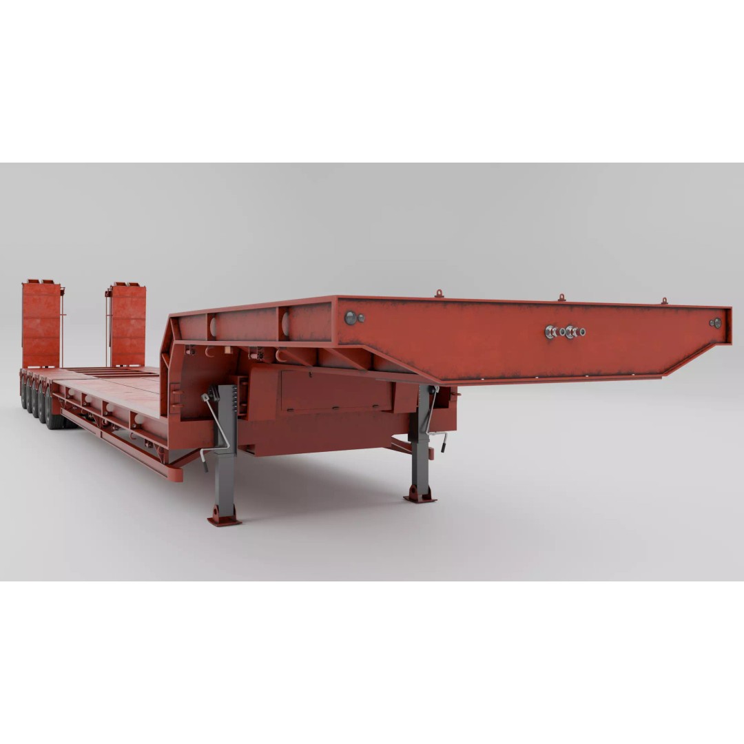 Lowboy Trailer 3D Model – Realistic Low-Poly Industrial Asset, FBX - View 8