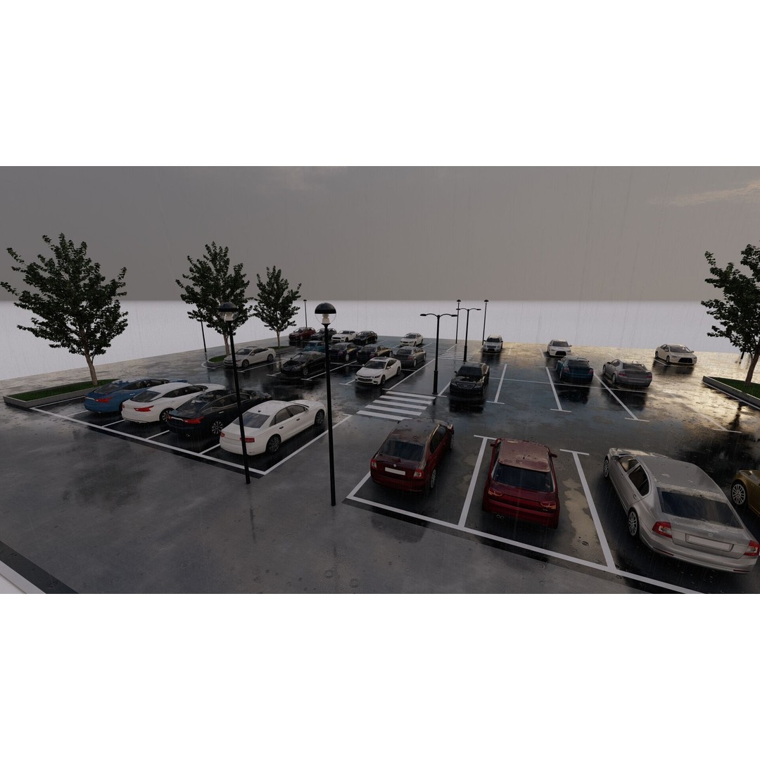 Parking Lot 3D Model – Realistic Low-Poly Game Asset, FBX, OBJ