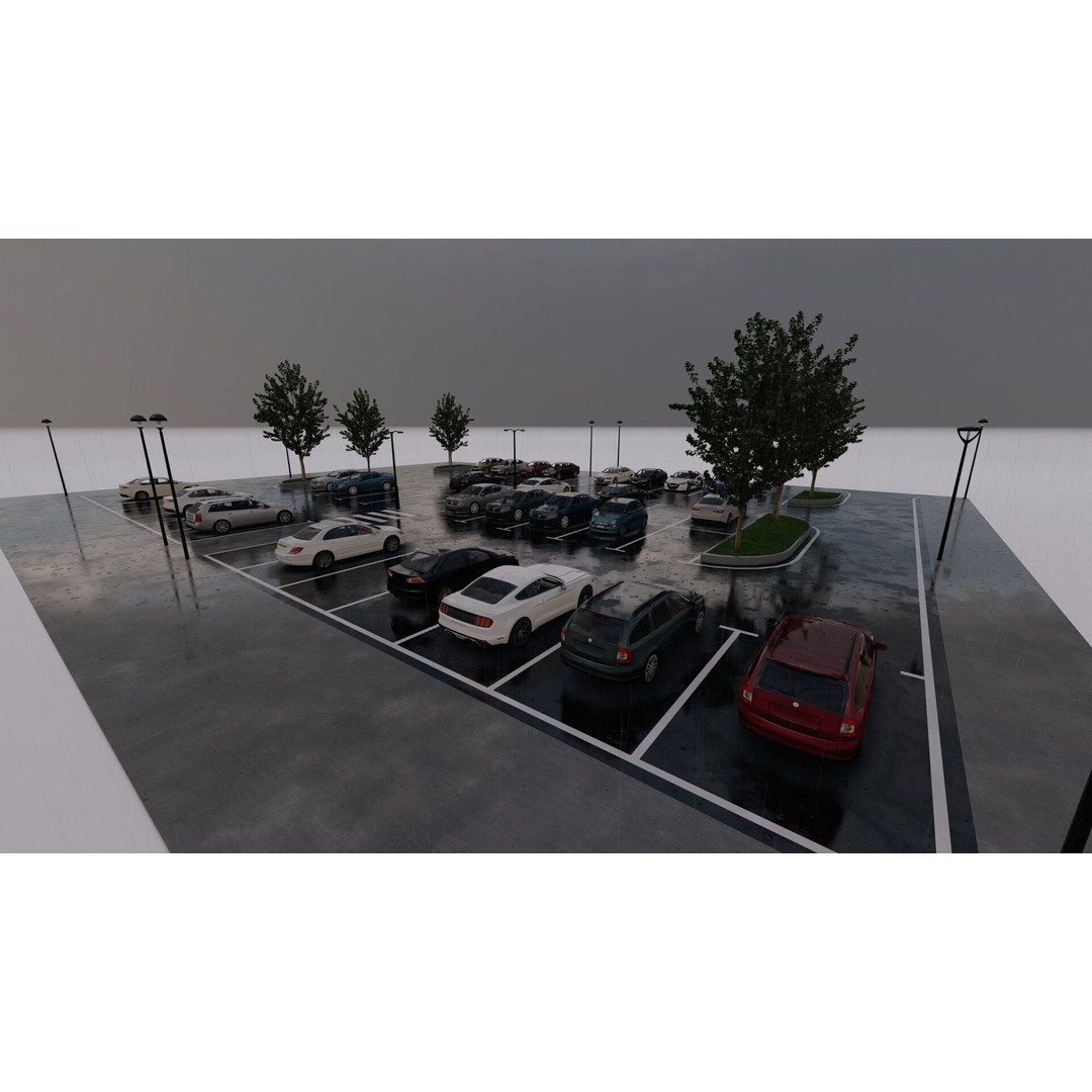 Parking Lot 3D Model – Realistic Low-Poly Game Asset, FBX, OBJ - View 12