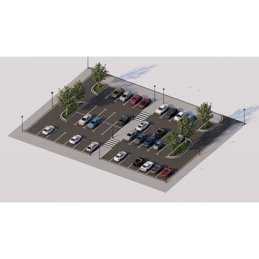 Parking Lot 3D Model – Realistic Low-Poly Game Asset, FBX, OBJ - View 14
