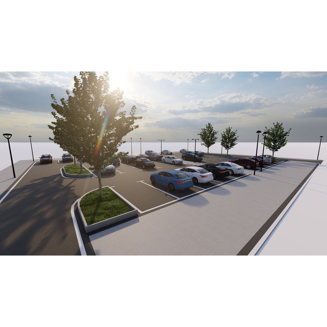 Parking Lot 3D Model – Realistic Low-Poly Game Asset, FBX, OBJ - View 3