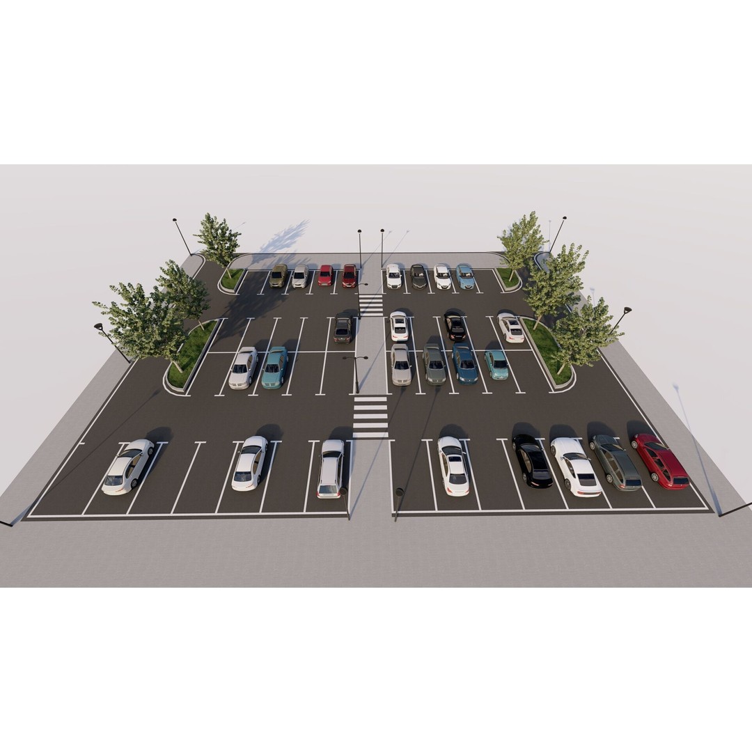 Parking Lot 3D Model – Realistic Low-Poly Game Asset, FBX, OBJ - View 4