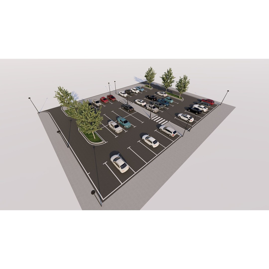 Parking Lot 3D Model – Realistic Low-Poly Game Asset, FBX, OBJ - View 5