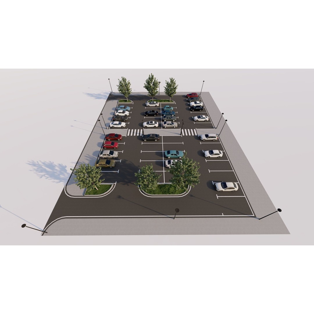 Parking Lot 3D Model – Realistic Low-Poly Game Asset, FBX, OBJ - View 6