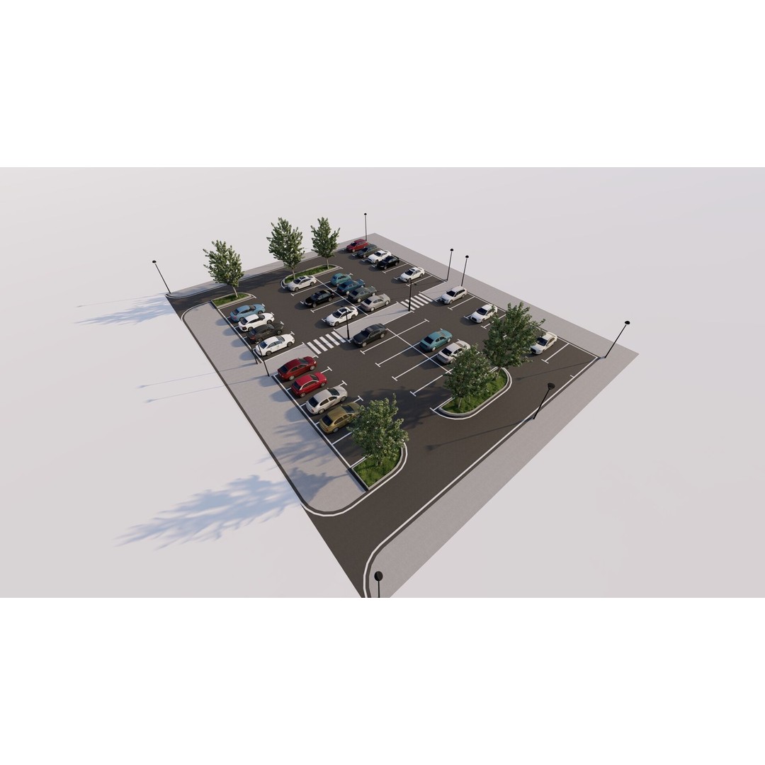Parking Lot 3D Model – Realistic Low-Poly Game Asset, FBX, OBJ - View 7