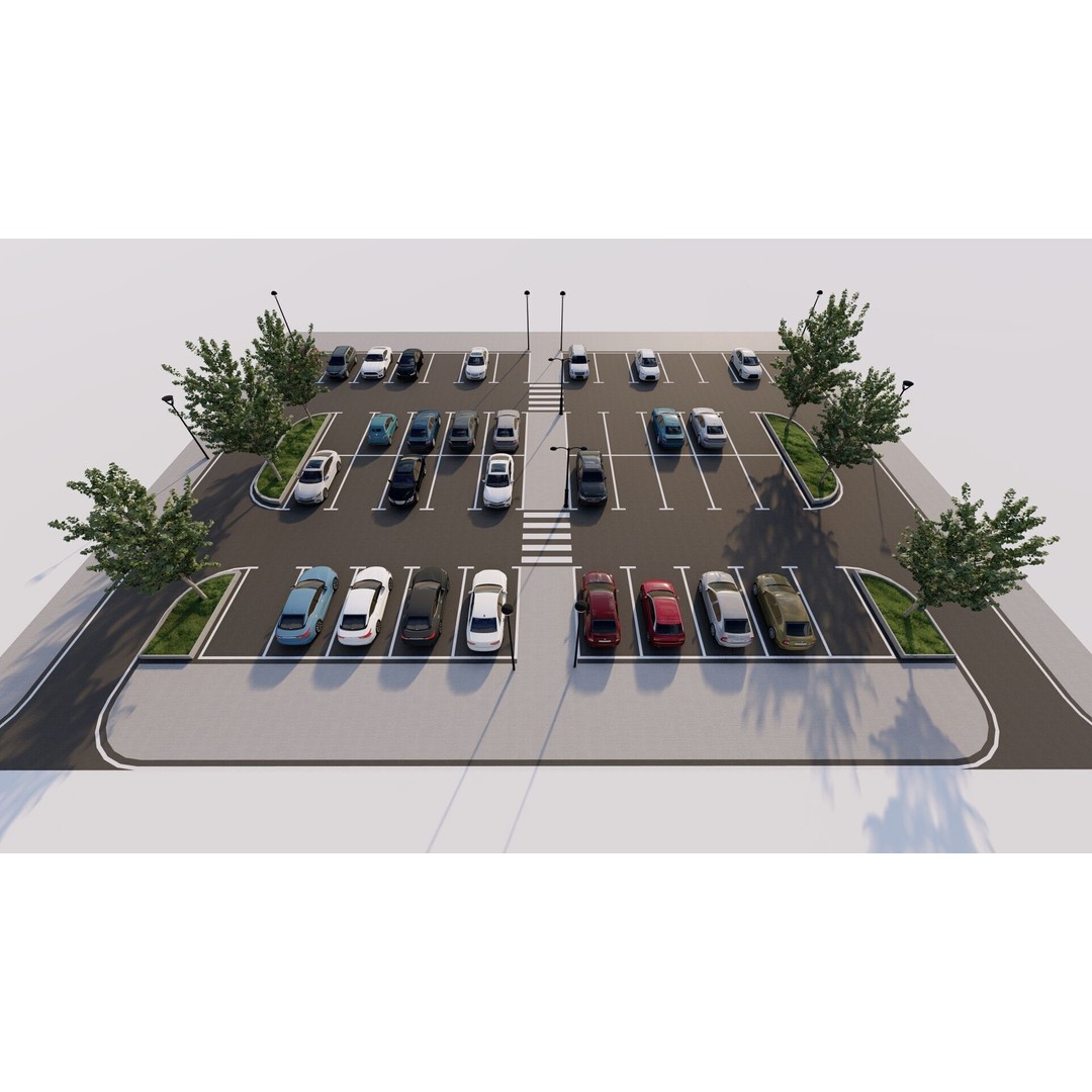 Parking Lot 3D Model – Realistic Low-Poly Game Asset, FBX, OBJ - View 8