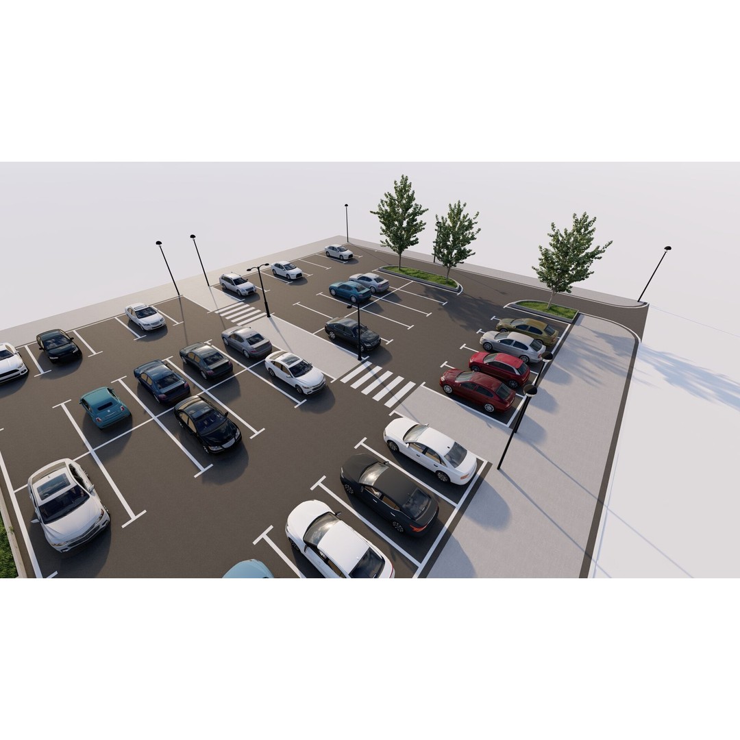 Parking Lot 3D Model – Realistic Low-Poly Game Asset, FBX, OBJ - View 9