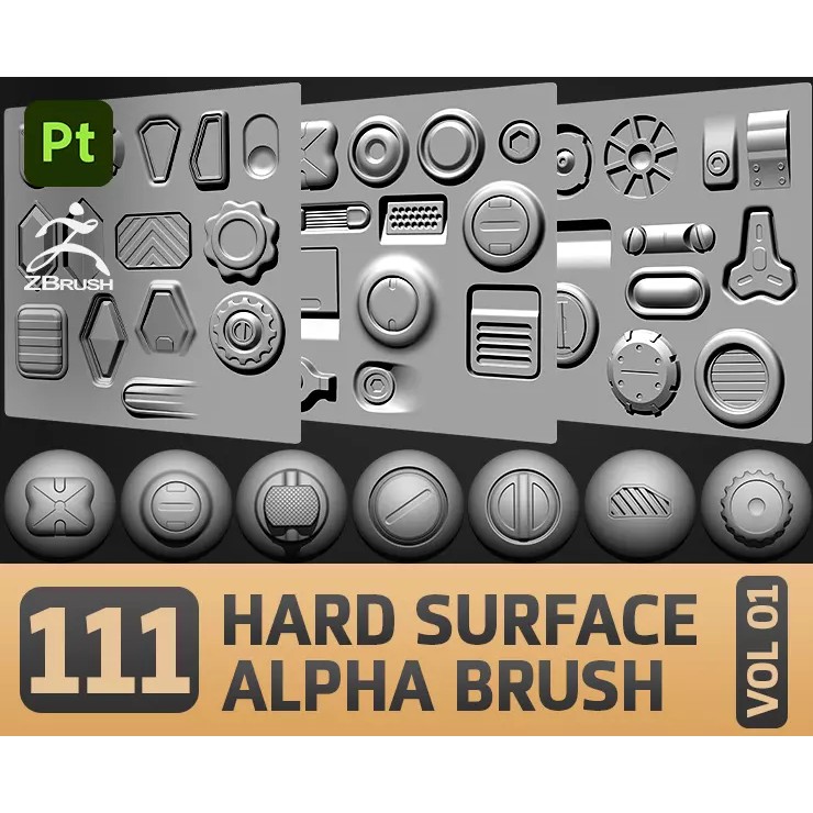 Hard Surface Alpha Brush 3D Model – 111 High-Quality Alphas, ZBrush - View 2