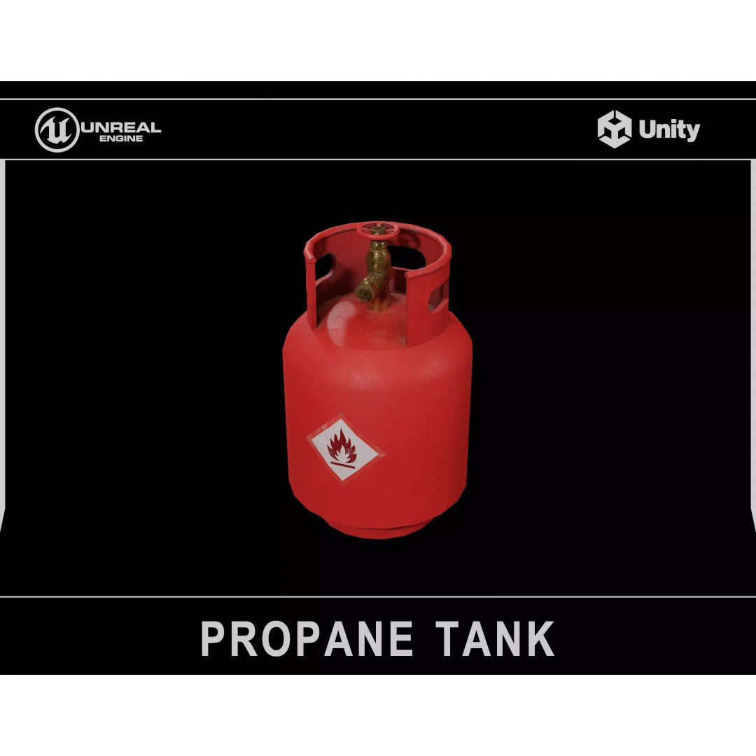 Propane Tank 3D Model – Low Poly Industrial Asset, FBX, OBJ - View 2