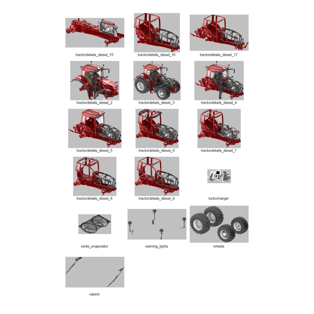Agricultural Tractor 3D Model – Detailed PBR Asset for Animation, FBX, Blender - View 7