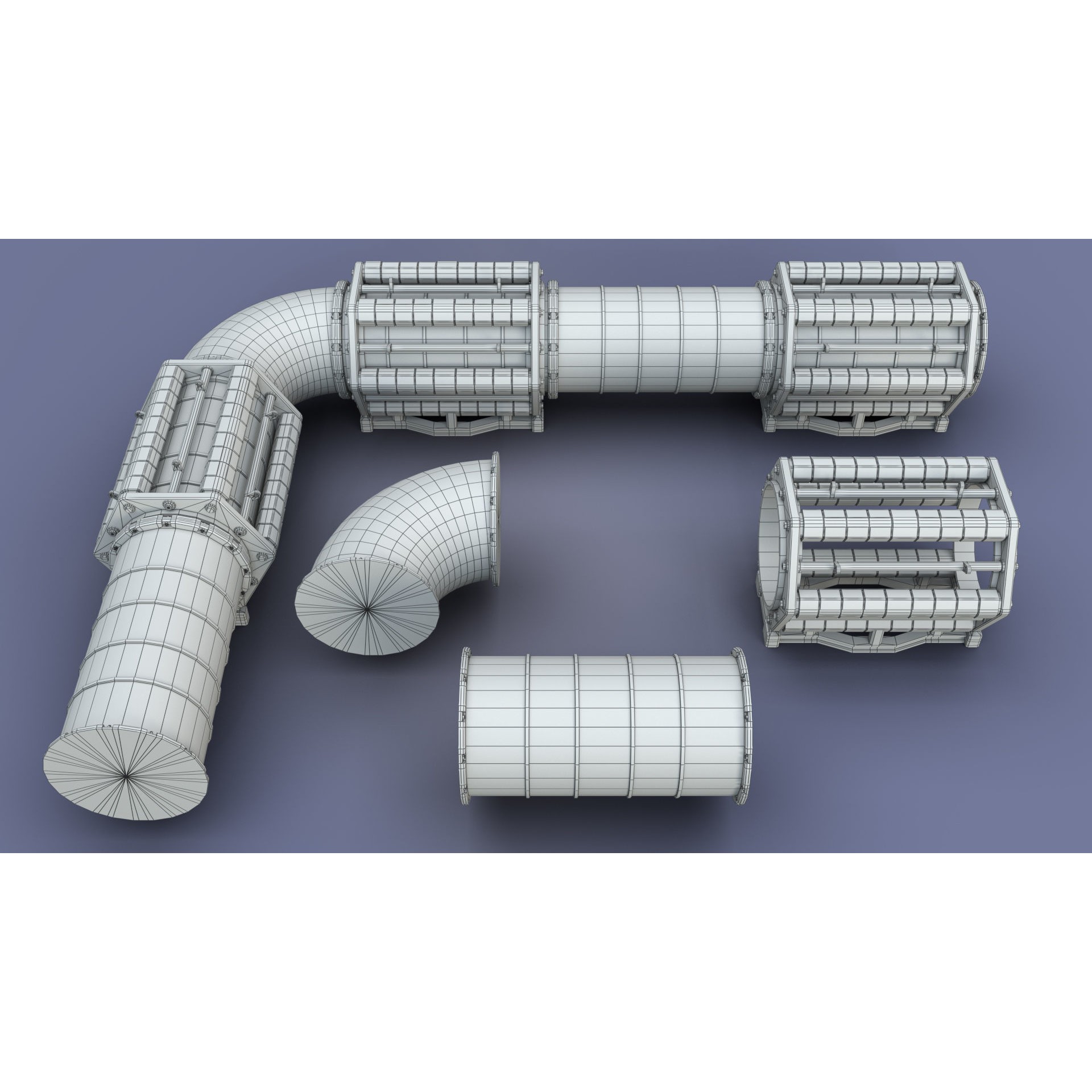 Industrial Modular Low Poly Tubes - Low-Poly Game-Ready 3D Model - View 10