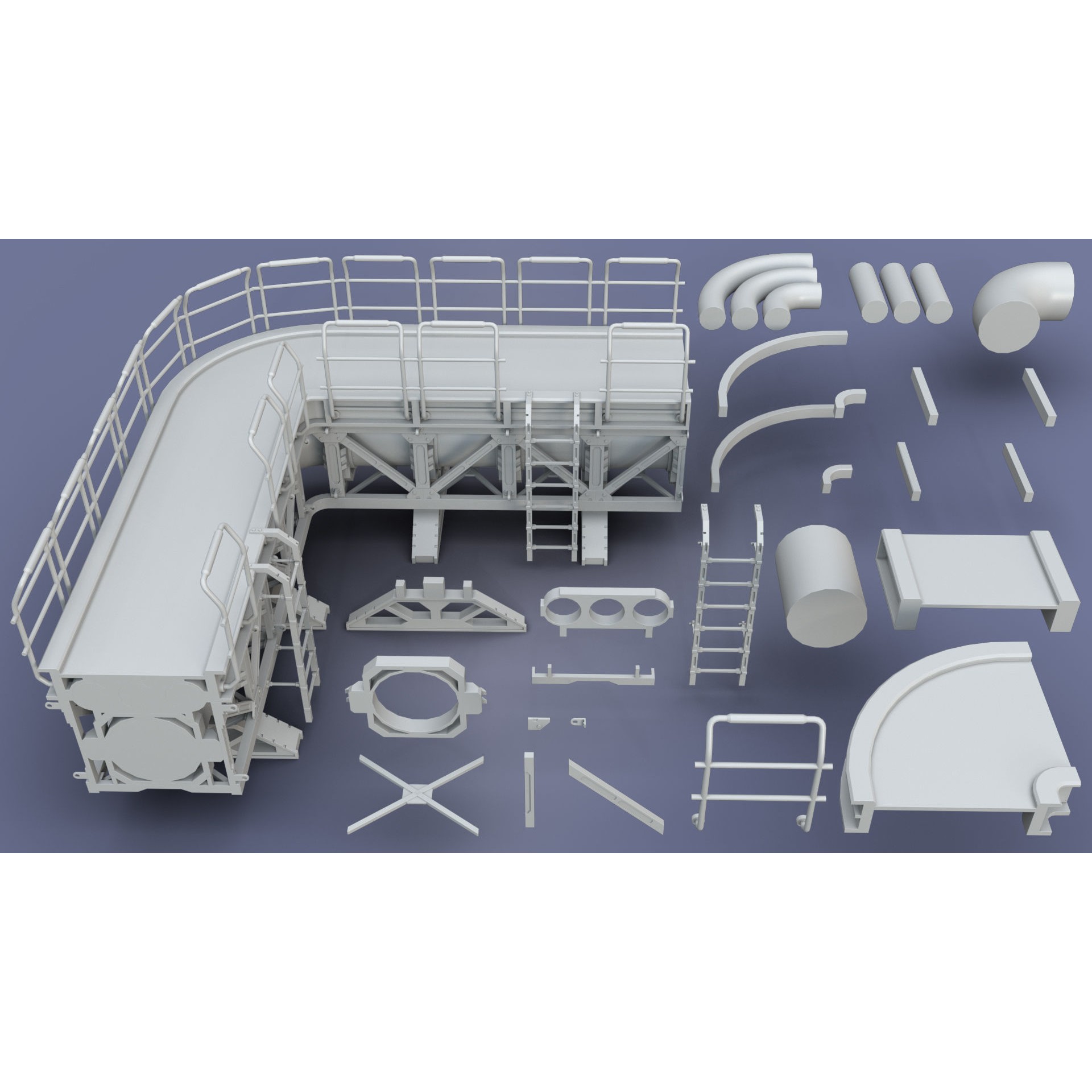 Industrial Modular Low Poly Tubes - Low-Poly Game-Ready 3D Model - View 11