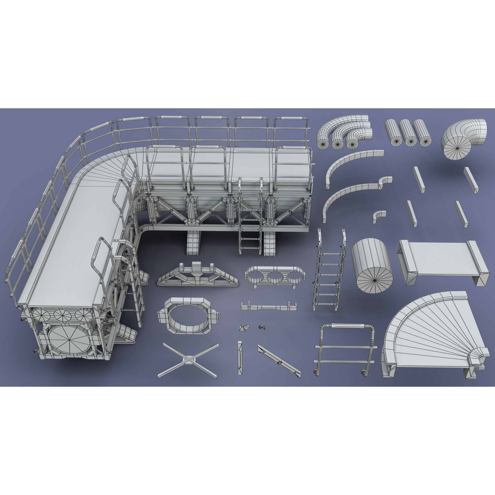 Industrial Modular Low Poly Tubes - Low-Poly Game-Ready 3D Model - View 12