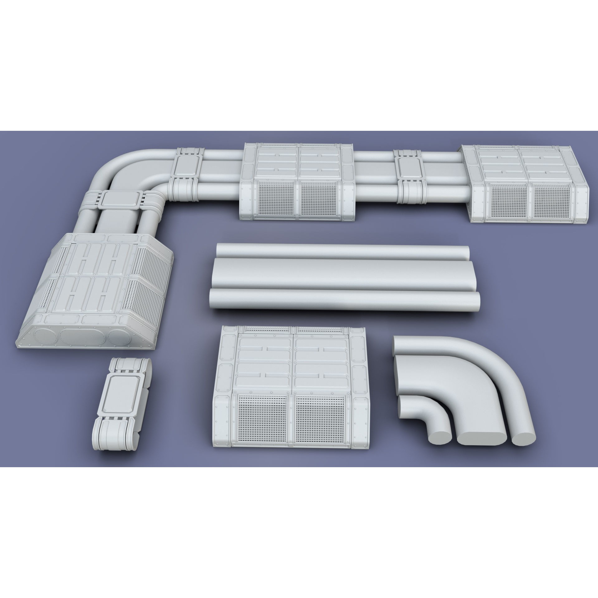 Industrial Modular Low Poly Tubes - Low-Poly Game-Ready 3D Model - View 13