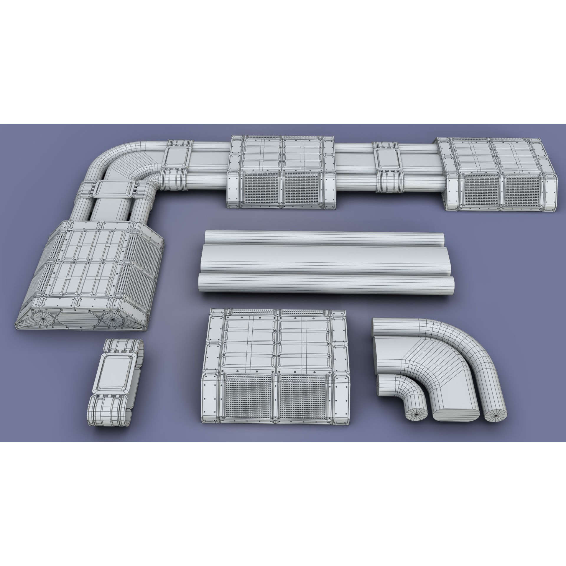 Industrial Modular Low Poly Tubes - Low-Poly Game-Ready 3D Model - View 14