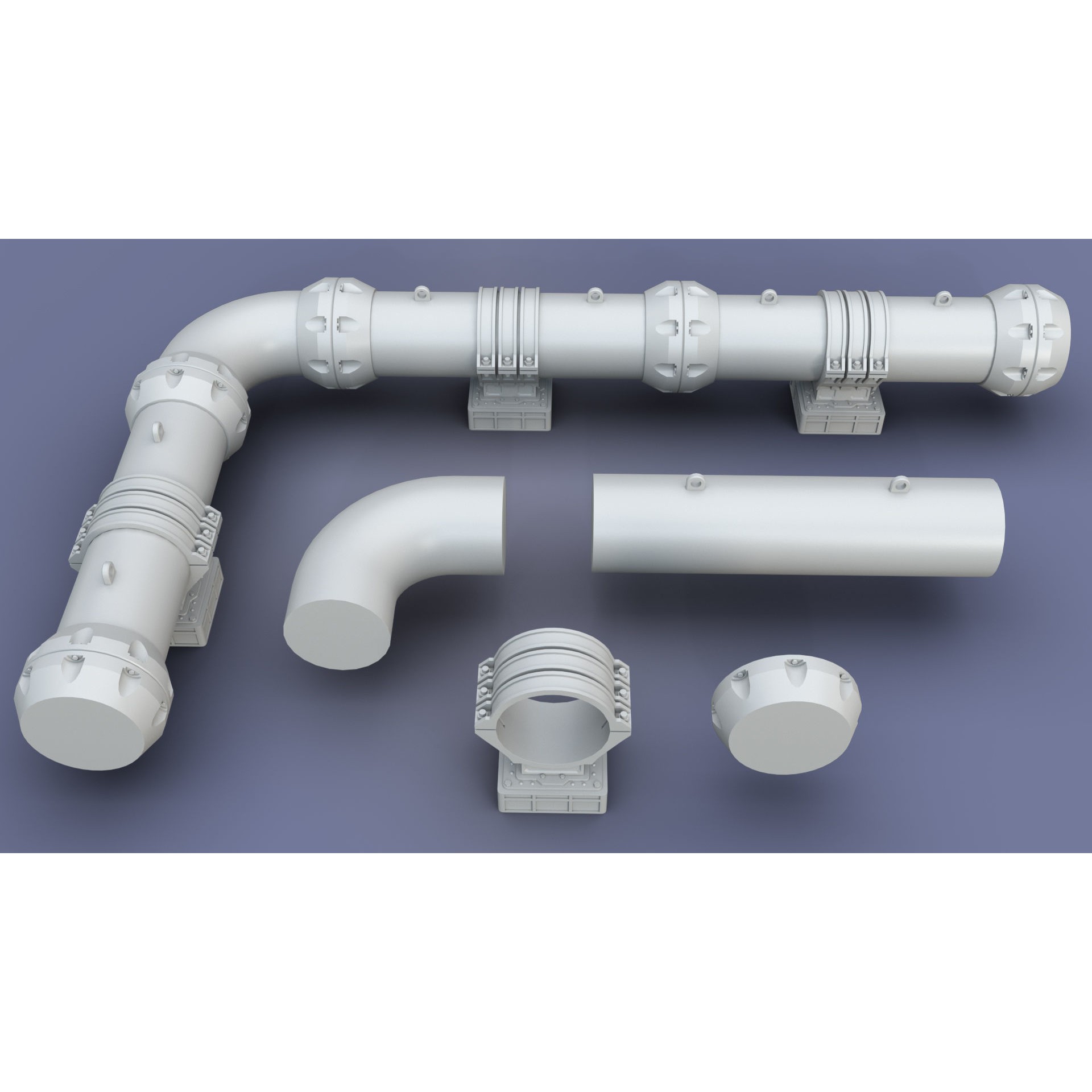 Industrial Modular Low Poly Tubes - Low-Poly Game-Ready 3D Model - View 15
