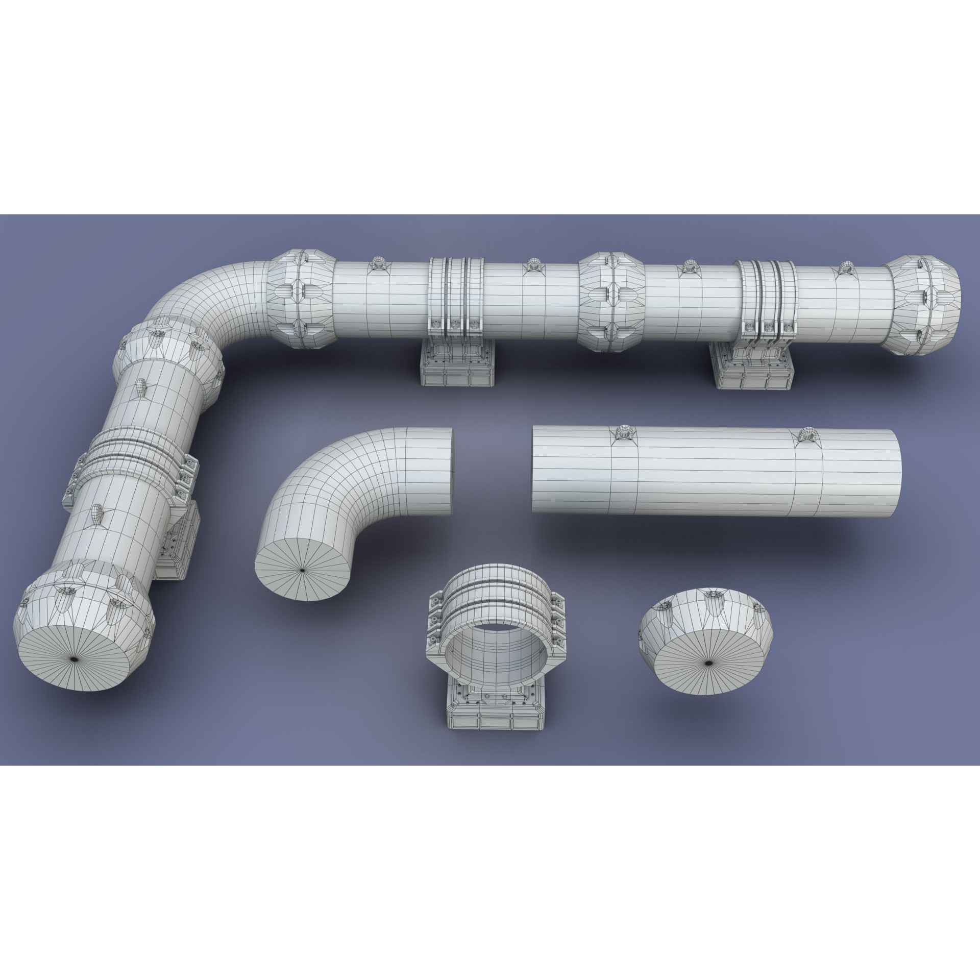 Industrial Modular Low Poly Tubes - Low-Poly Game-Ready 3D Model - View 16