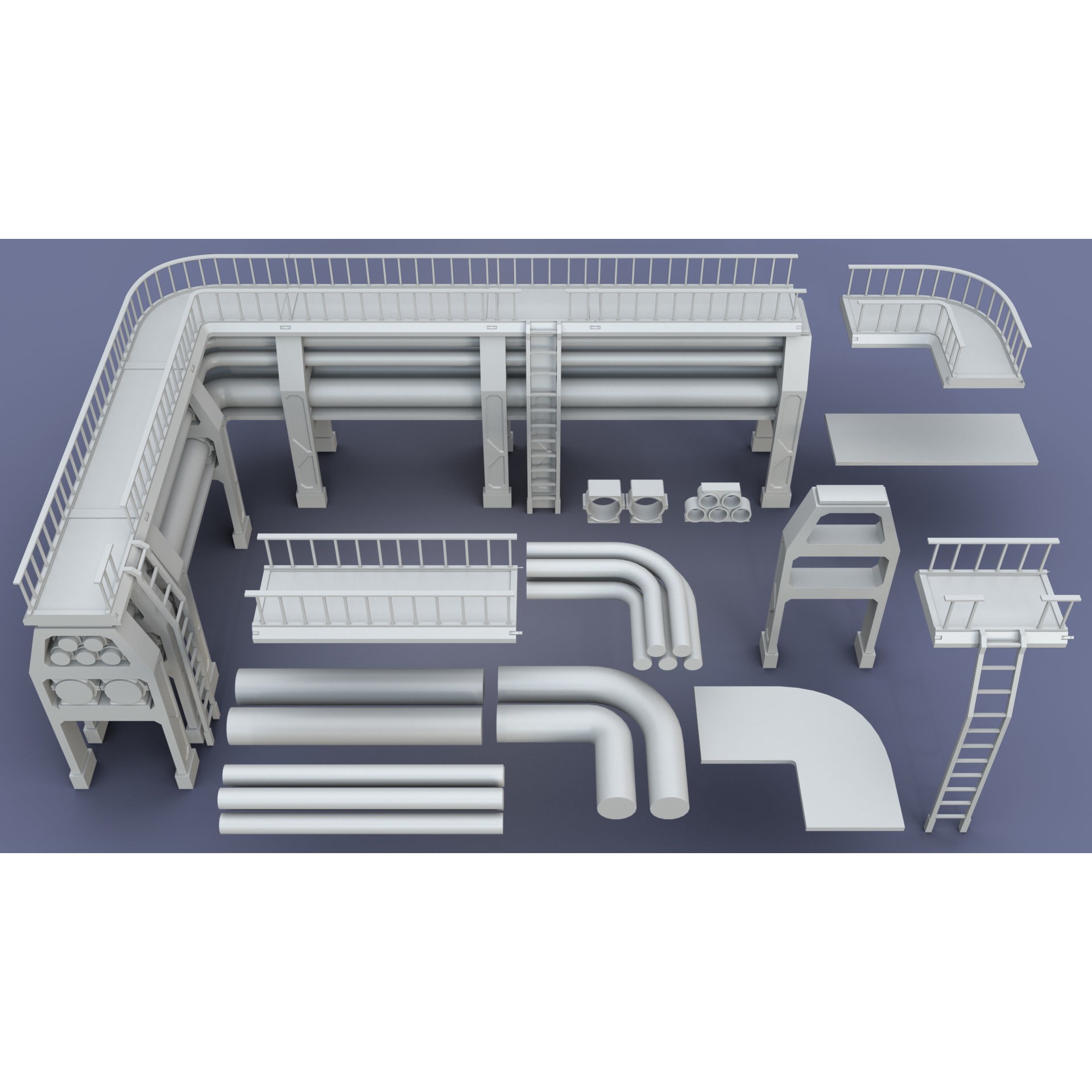 Industrial Modular Low Poly Tubes - Low-Poly Game-Ready 3D Model - View 17