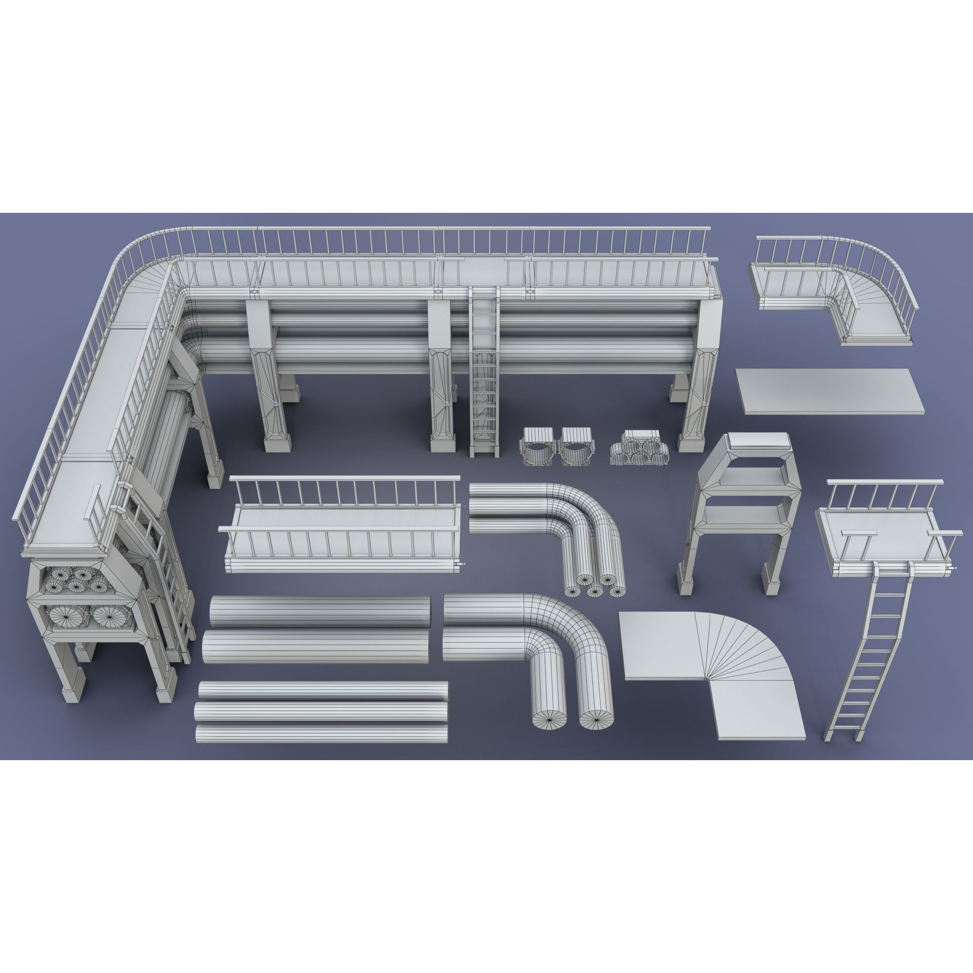 Industrial Modular Low Poly Tubes - Low-Poly Game-Ready 3D Model - View 18