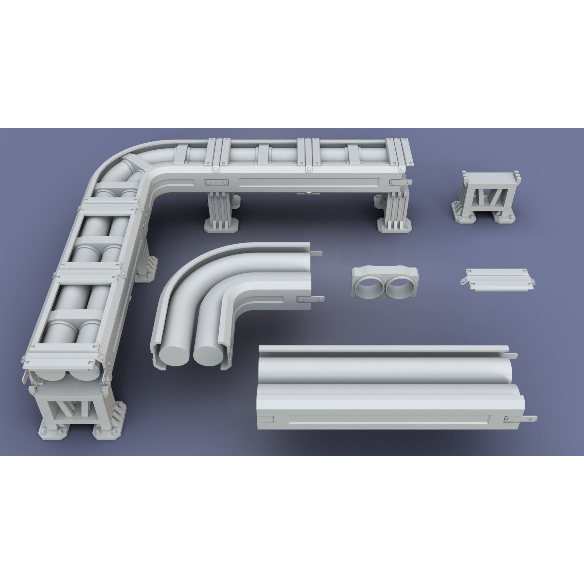 Industrial Modular Low Poly Tubes - Low-Poly Game-Ready 3D Model - View 19