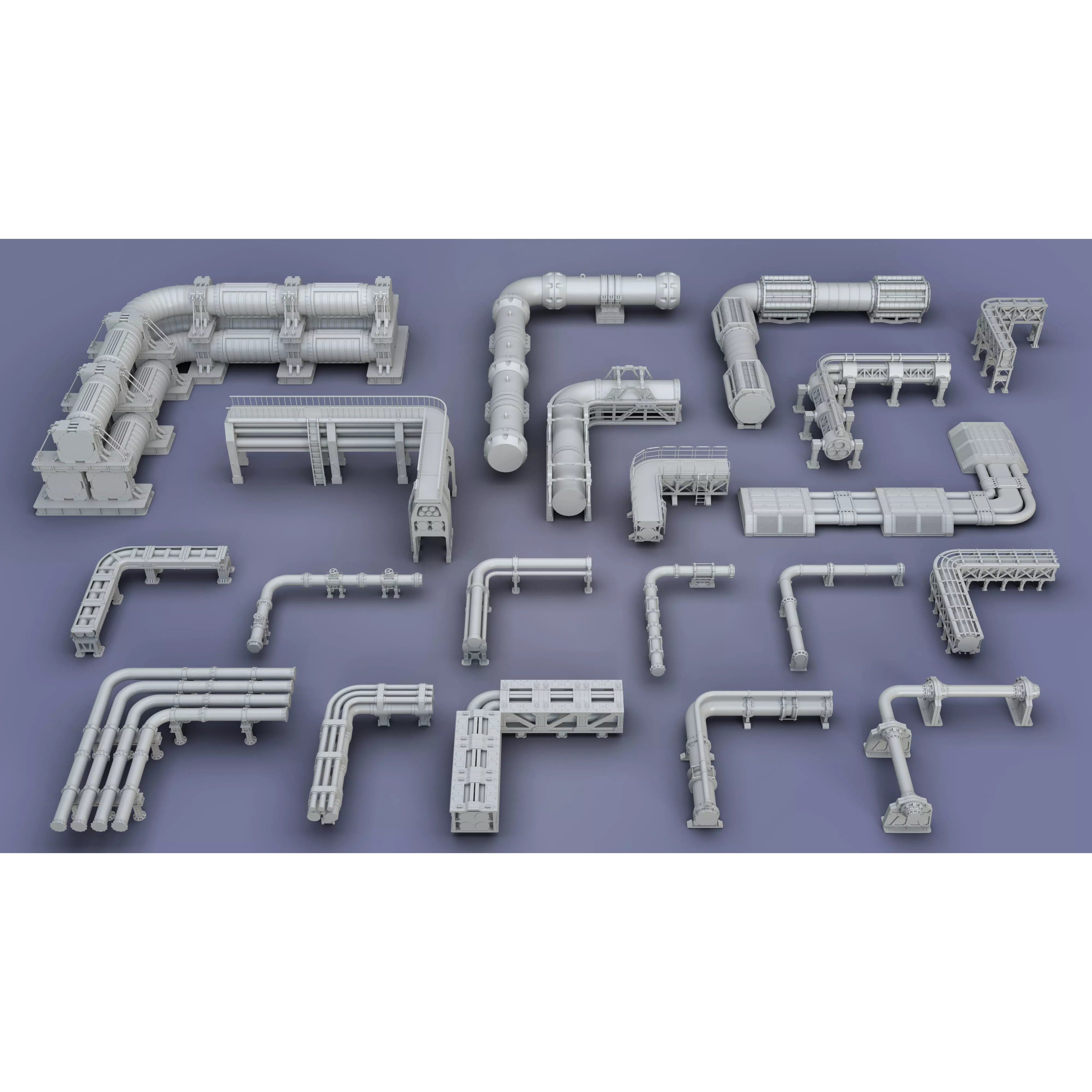 Industrial Modular Low Poly Tubes - Low-Poly Game-Ready 3D Model - View 2