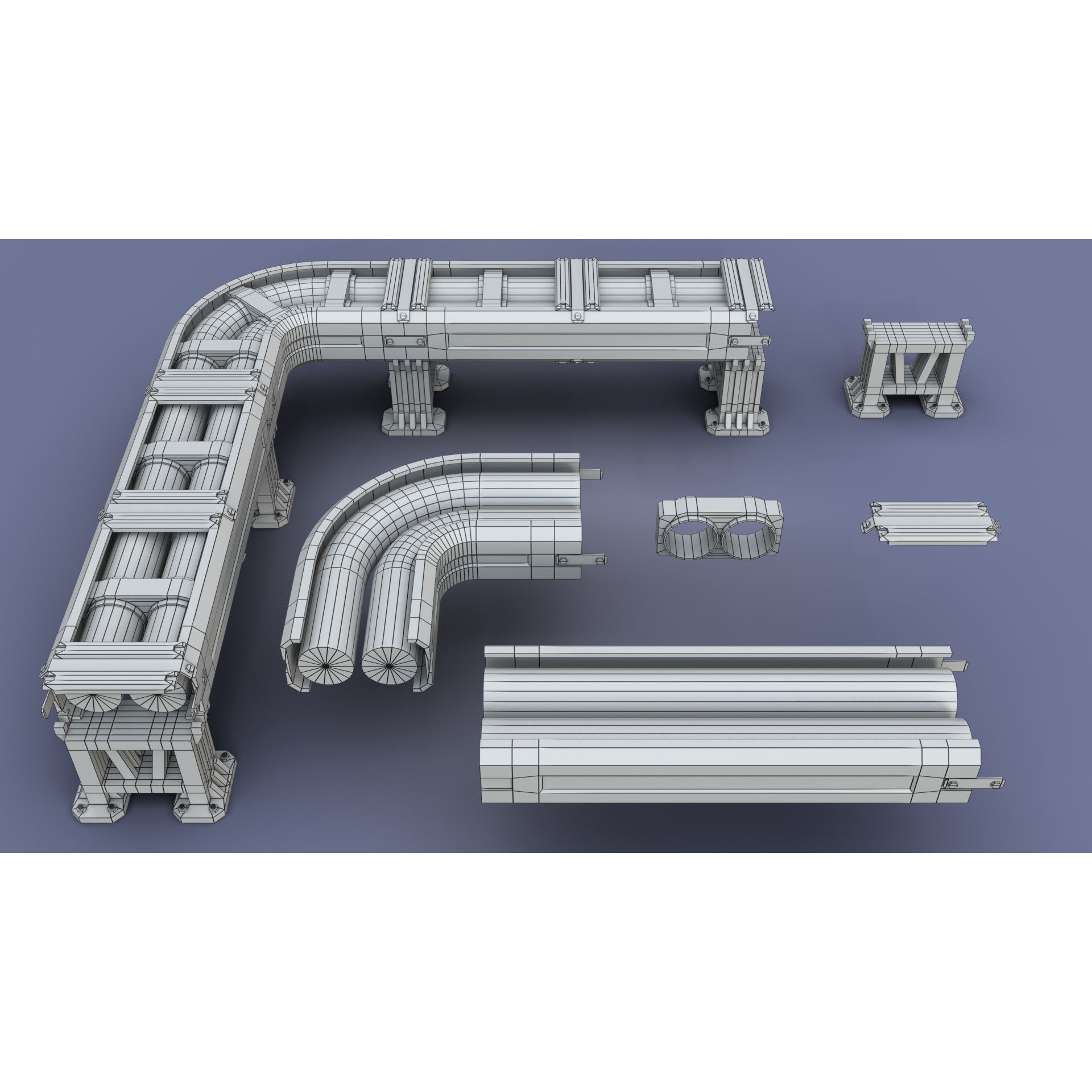 Industrial Modular Low Poly Tubes - Low-Poly Game-Ready 3D Model - View 20
