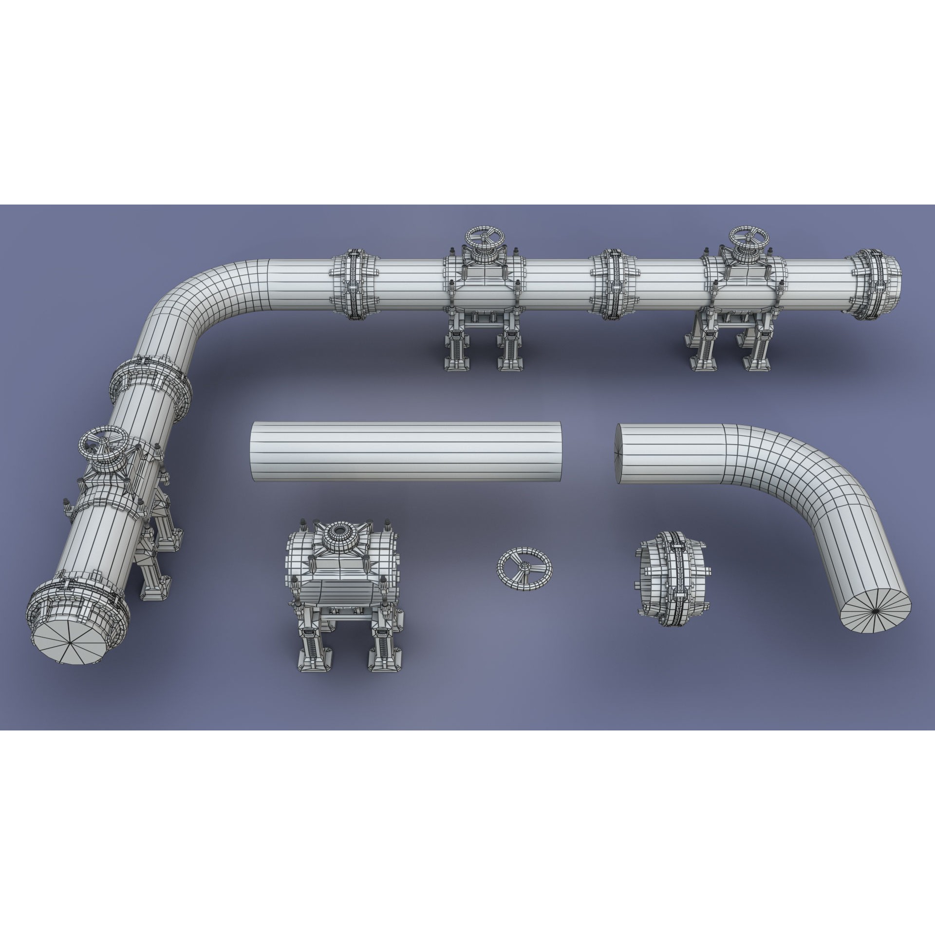Industrial Modular Low Poly Tubes - Low-Poly Game-Ready 3D Model - View 22