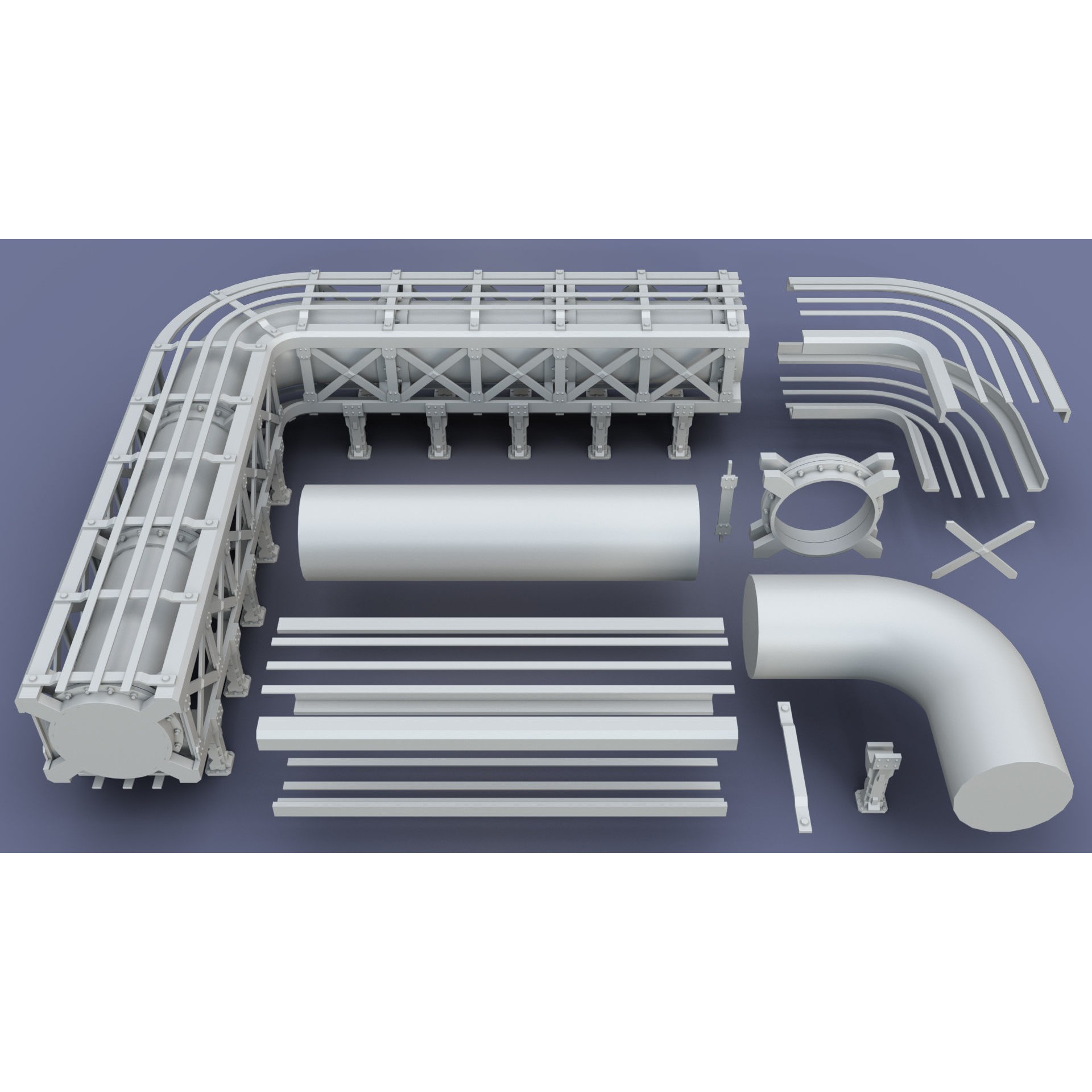 Industrial Modular Low Poly Tubes - Low-Poly Game-Ready 3D Model - View 23