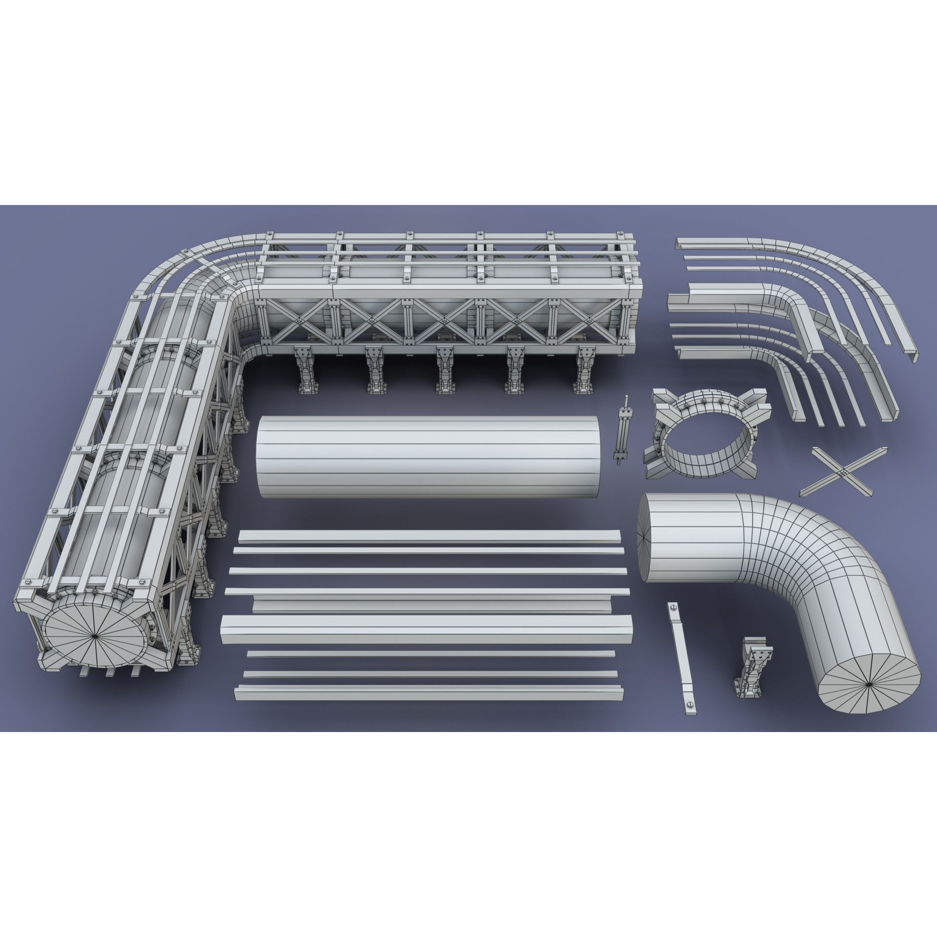 Industrial Modular Low Poly Tubes - Low-Poly Game-Ready 3D Model - View 24