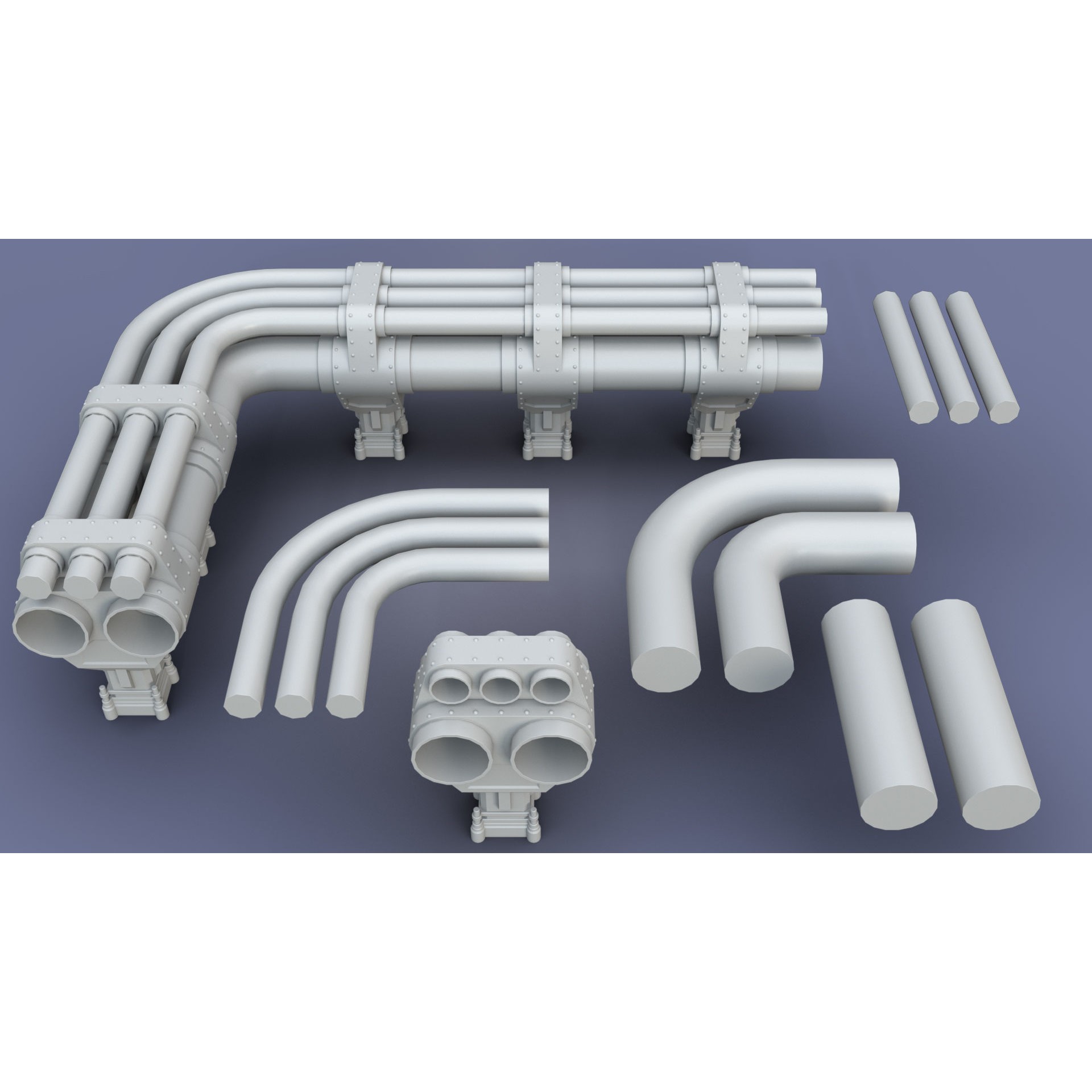 Industrial Modular Low Poly Tubes - Low-Poly Game-Ready 3D Model - View 25